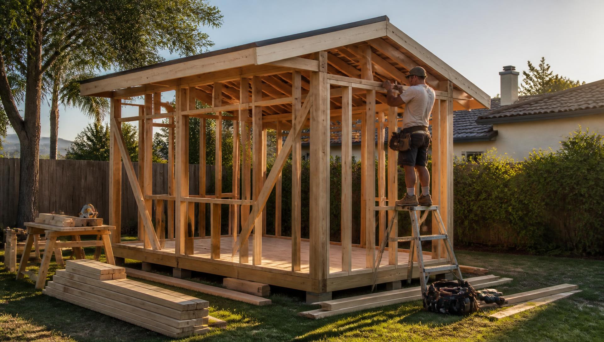 Custom backyard shed under construction by Best Built Solutions in Thousand Oaks, California
